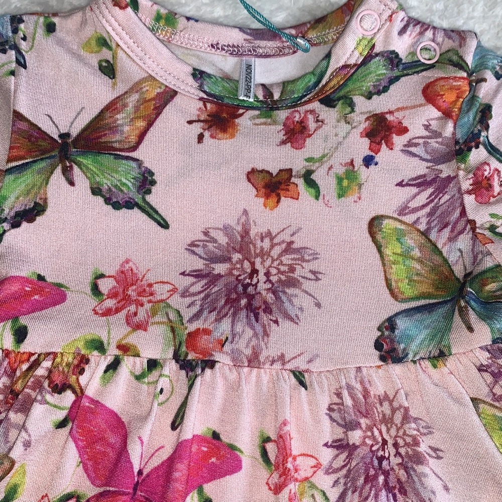 NWT Posh Peanut Watercolor Butterfly Floral Bodysuit Dress 0-3M Bamboo - Picture 4 of 8